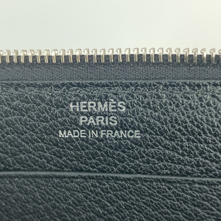 HERMES エルメス スマホカバー STRAP GM 082371CK BLACK ブラック アレグレット ユニセックス L字ファスナー シルバー金具 美品