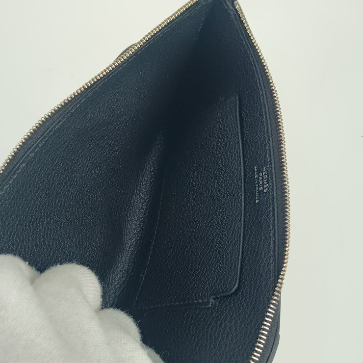 HERMES エルメス スマホカバー STRAP GM 082371CK BLACK ブラック アレグレット ユニセックス L字ファスナー シルバー金具 美品