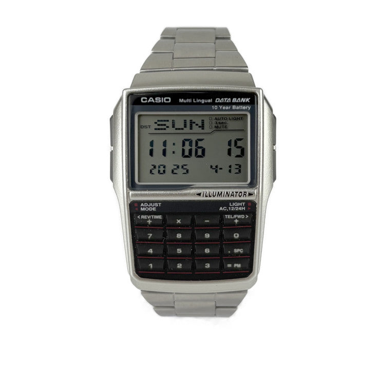 美品 CASIO カシオ 腕時計 DATA BANK データバンク DBC32D-1A シルバー ステンレス メンズ 計算機