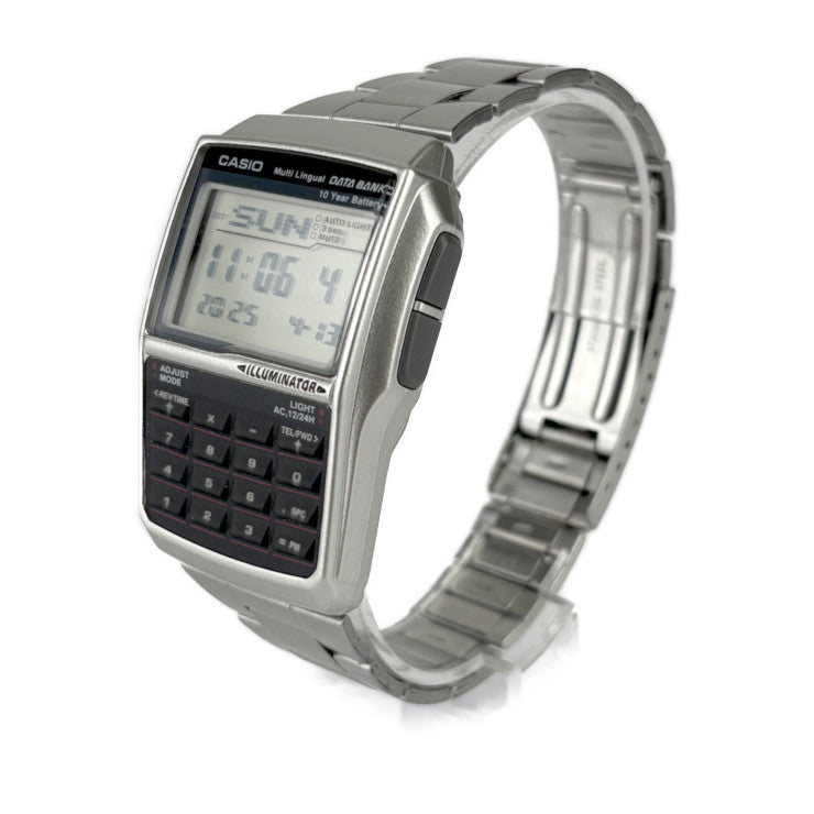 美品 CASIO カシオ 腕時計 DATA BANK データバンク DBC32D-1A シルバー ステンレス メンズ 計算機