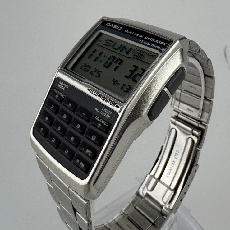 美品 CASIO カシオ 腕時計 DATA BANK データバンク DBC32D-1A シルバー ステンレス メンズ 計算機