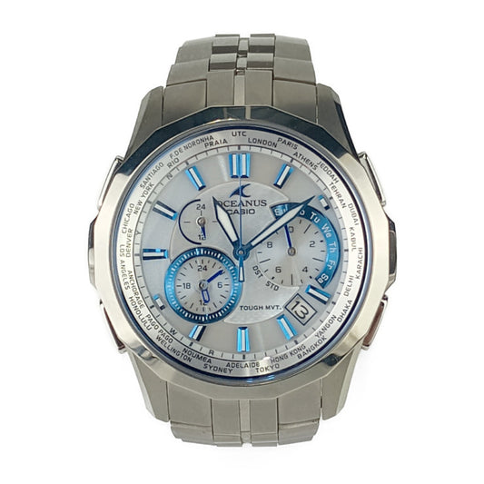 超美品 CASIO カシオ 腕時計 OCEANUS Manta オシアナス マンタ OCW-S1400PW-7AJF シルバー ブルー系 白蝶貝文字盤 チタン メンズ ソーラー電波