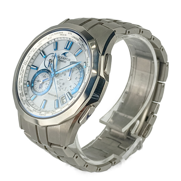 超美品 CASIO カシオ 腕時計 OCEANUS Manta オシアナス マンタ OCW-S1400PW-7AJF シルバー ブルー系 白蝶貝文字盤 チタン メンズ ソーラー電波