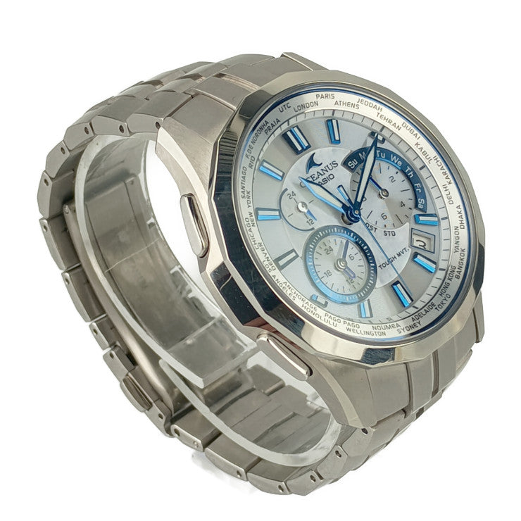 超美品 CASIO カシオ 腕時計 OCEANUS Manta オシアナス マンタ OCW-S1400PW-7AJF シルバー ブルー系 白蝶貝文字盤 チタン メンズ ソーラー電波
