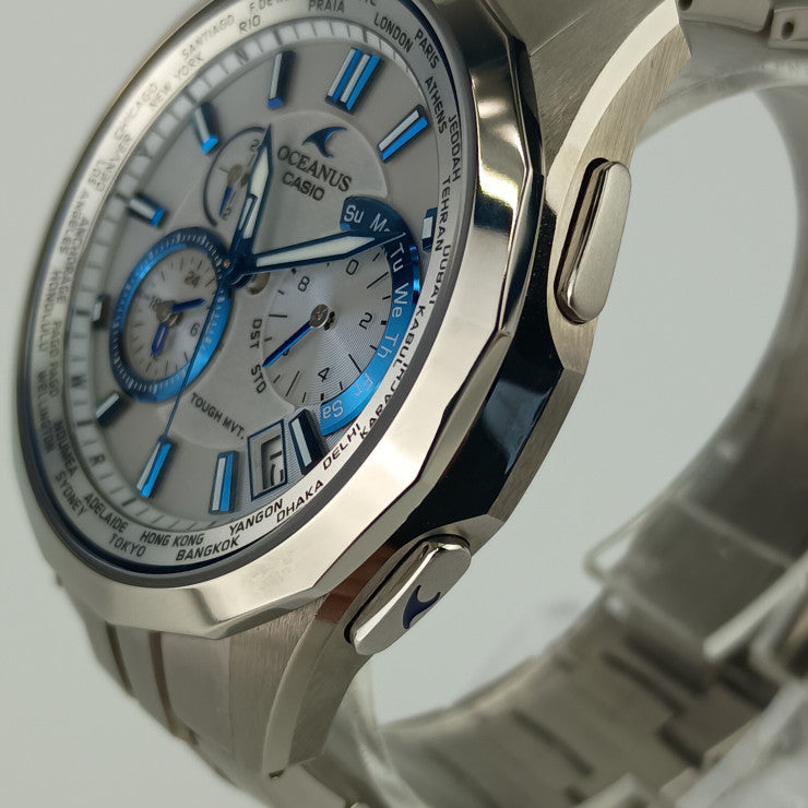 超美品 CASIO カシオ 腕時計 OCEANUS Manta オシアナス マンタ OCW-S1400PW-7AJF シルバー ブルー系 白蝶貝文字盤 チタン メンズ ソーラー電波
