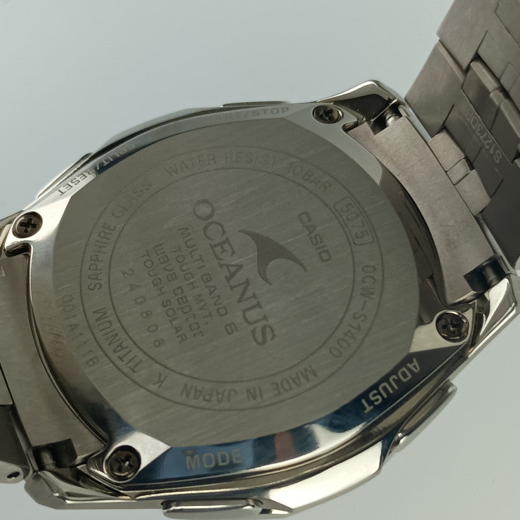 超美品 CASIO カシオ 腕時計 OCEANUS Manta オシアナス マンタ OCW-S1400PW-7AJF シルバー ブルー系 白蝶貝文字盤 チタン メンズ ソーラー電波
