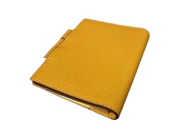 HERMES エルメス 手帳カバー アジェンダPM イエロー系 クシュベル ユニセックス □C刻印 美品