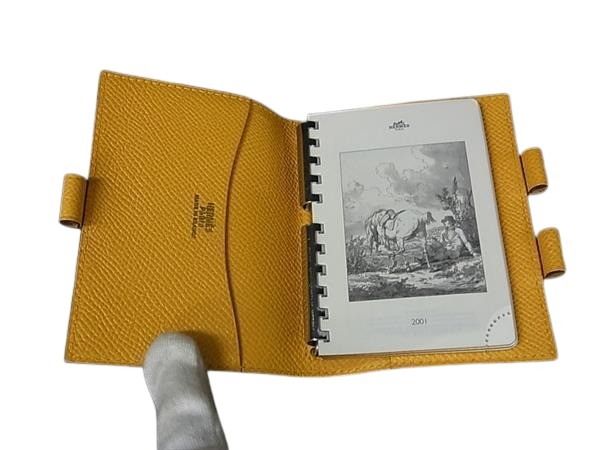 HERMES エルメス 手帳カバー アジェンダPM イエロー系 クシュベル ユニセックス □C刻印 美品