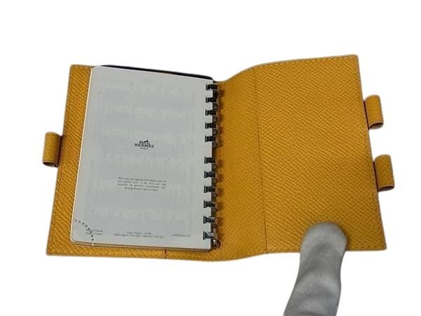 HERMES エルメス 手帳カバー アジェンダPM イエロー系 クシュベル ユニセックス □C刻印 美品
