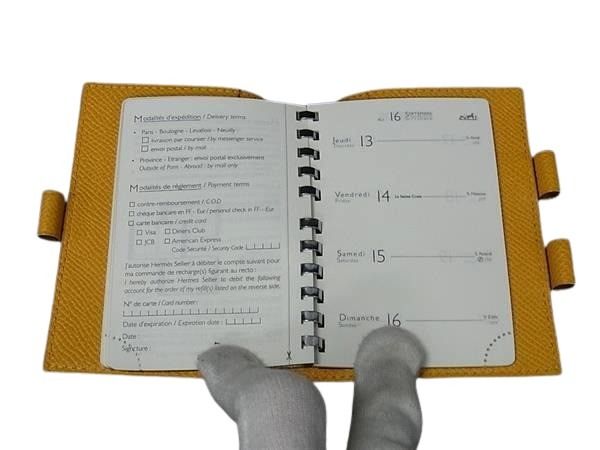 HERMES エルメス 手帳カバー アジェンダPM イエロー系 クシュベル ユニセックス □C刻印 美品