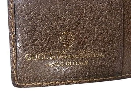 GUCCI グッチ 財布 オールドグッチ アクセサリーコレクション 二つ折り財布 ブラウン系 GGスプリームキャンバス レザー ユニセックス ヴィンテージ シェリーライン アクセコ