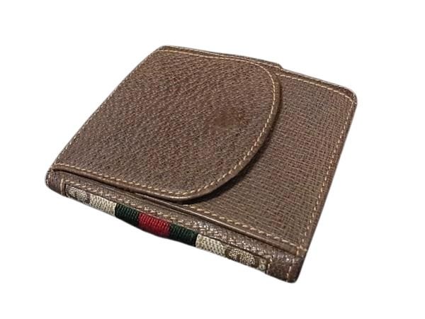 GUCCI グッチ 財布 オールドグッチ アクセサリーコレクション 二つ折り財布 ブラウン系 GGスプリームキャンバス レザー ユニセックス ヴィンテージ シェリーライン アクセコ
