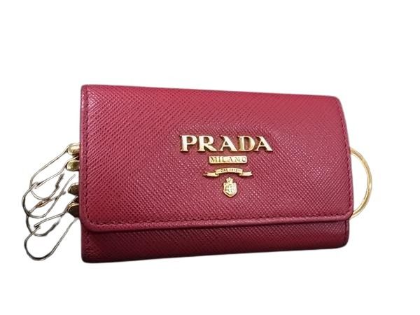 PRADA プラダ キーケース サフィアーノメタル キーリング付き 4連キーケース 1PG004 マゼンタ系 レザー レディース ゴールド金具