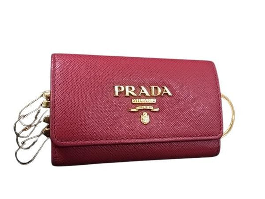 PRADA プラダ キーケース サフィアーノメタル キーリング付き 4連キーケース 1PG004 マゼンタ系 レザー レディース ゴールド金具