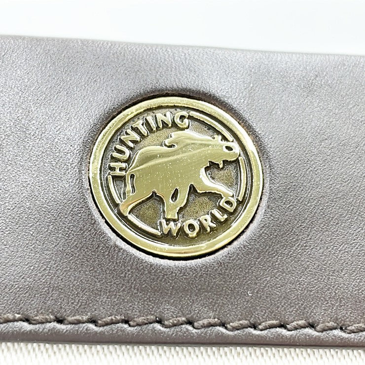 HUNTING WORLD ハンティングワールド ハンドバッグ サバンナ ベージュ ブラウン キャンバス レザー レディース ゴールド金具 美品