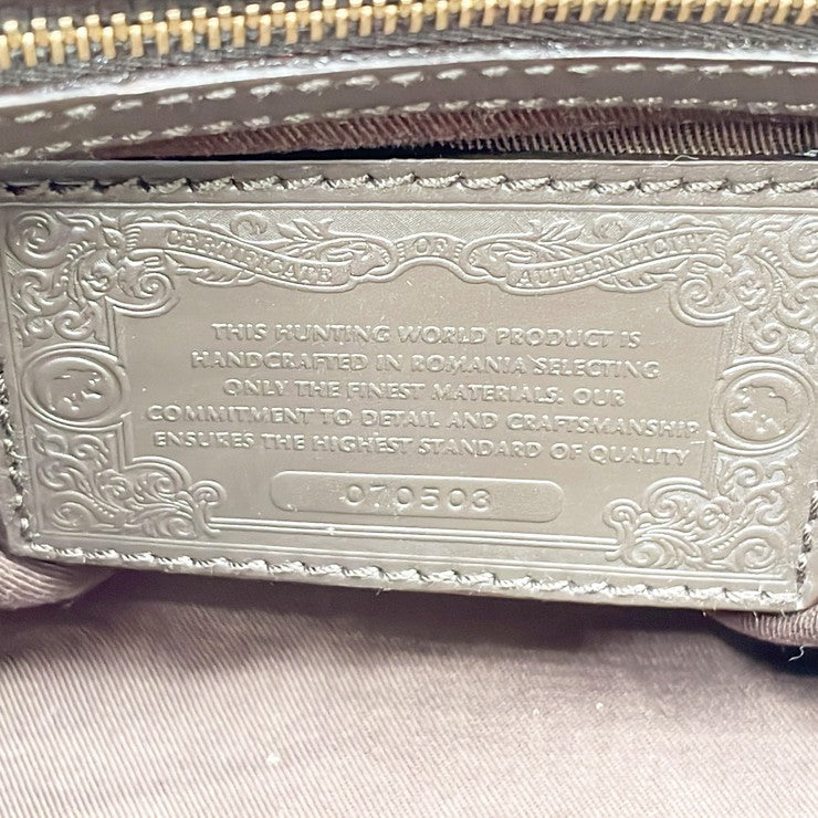 HUNTING WORLD ハンティングワールド ハンドバッグ サバンナ ベージュ ブラウン キャンバス レザー レディース ゴールド金具 美品