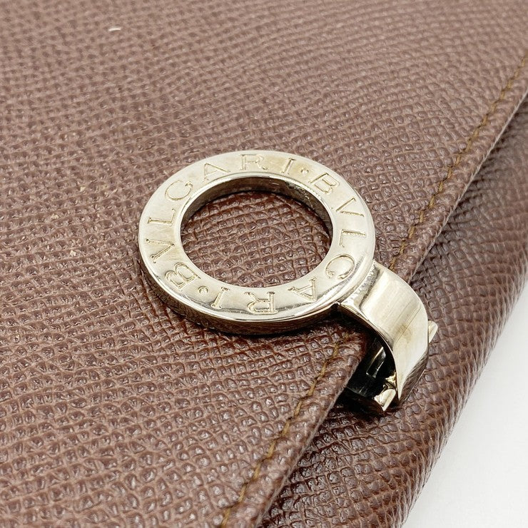 BVLGARI ブルガリ 財布 ブルガリブルガリ 282526 ブラウン レザー ユニセックス ロゴクリップ 二つ折り長財布 シルバー金具 美品