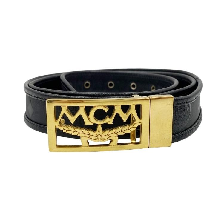 MCM エムシーエム ベルト ブラック キャンバス レザー メンズ ゴールド金具