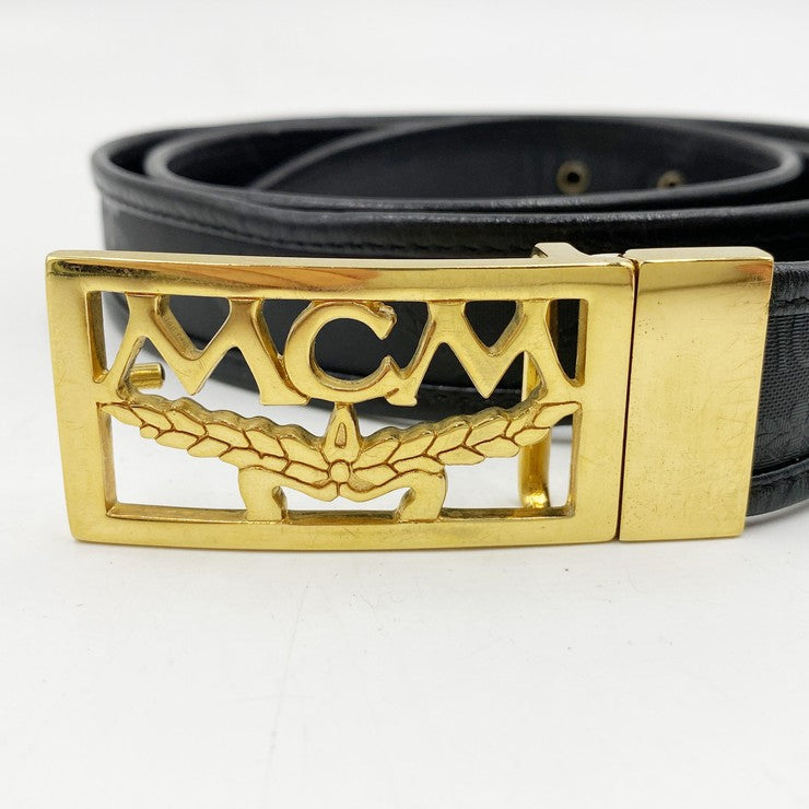 MCM エムシーエム ベルト ブラック キャンバス レザー メンズ ゴールド金具