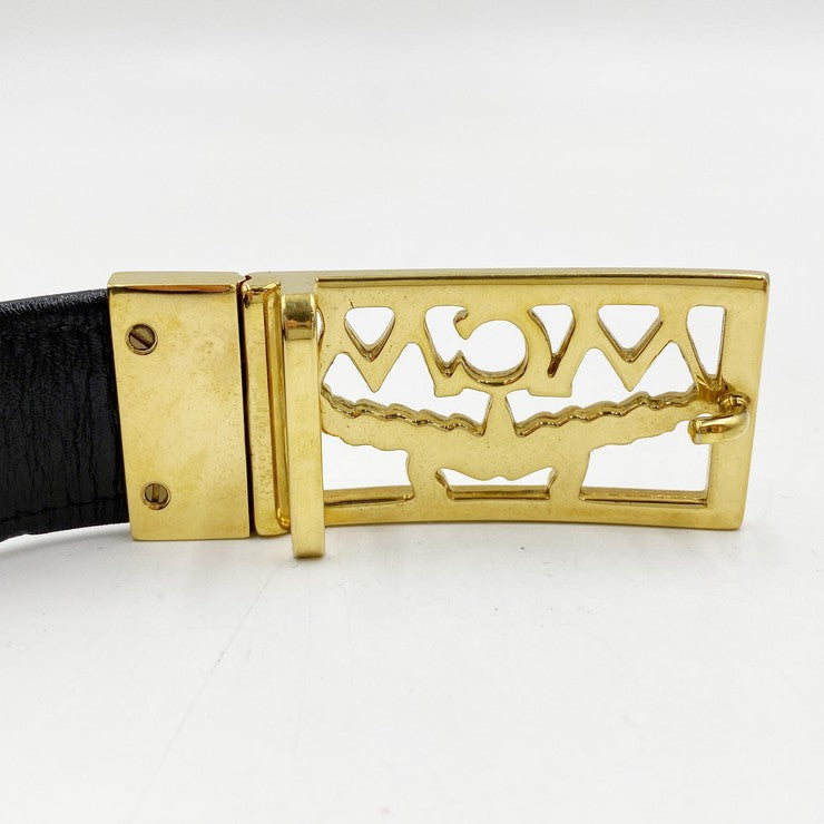 MCM エムシーエム ベルト ブラック キャンバス レザー メンズ ゴールド金具