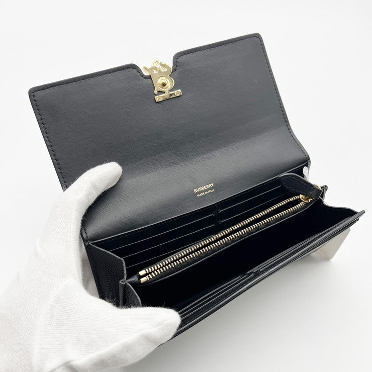 BURBERRY バーバリー 財布 TBコンチネンタルウォレット 8049212 ブラック レザー ユニセックス 二つ折り 長財布 美品