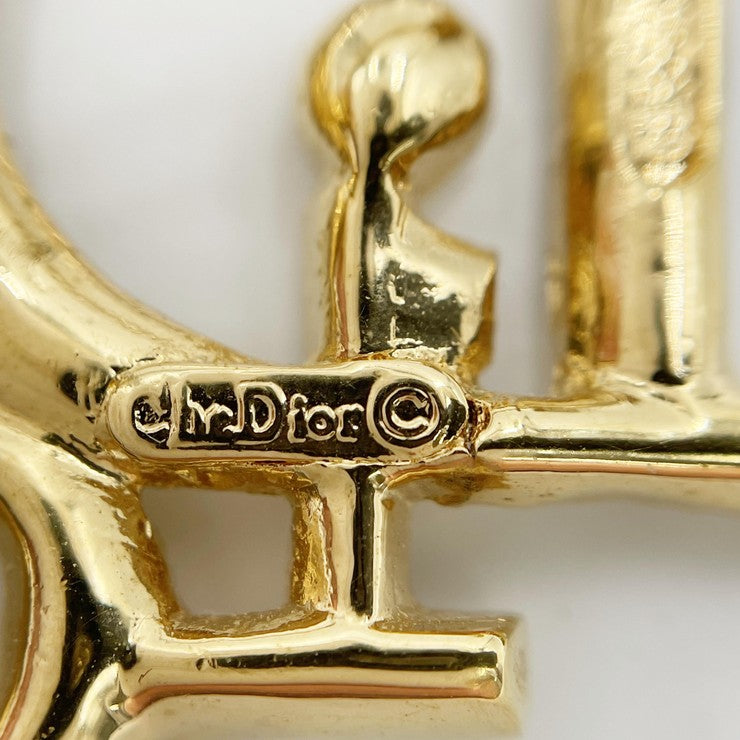 Christian Dior クリスチャンディオール ブローチ ゴールド メタル レディース ロゴ ラインストーン 美品
