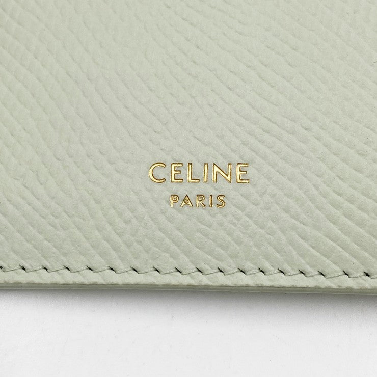 CELINE セリーヌ カード コインケース フラグメントケース 10J89 パステルグリーン レザー レディース ゴールド金具 美品