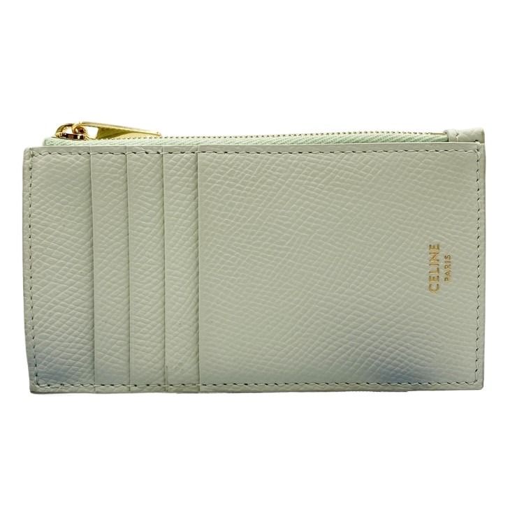 CELINE セリーヌ カード コインケース フラグメントケース 10J89 パステルグリーン レザー レディース ゴールド金具 美品