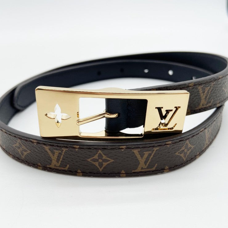 LOUIS VUITTON ベルト LVデュオ 18ミリ リバーシブル M8296 ブラウン ブラック モノグラムキャンバス レザー レディース 美品