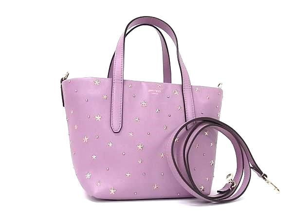 JIMMY CHOO ジミーチュウ ハンドバッグ ミニサラ ライトパープル系 レザー レディース スタースタッズ 2WAY ショルダーバッグ ゴールド金具 美品