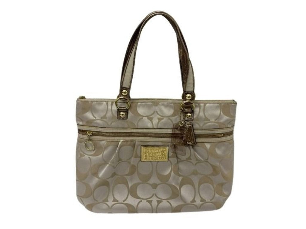 COACH コーチ トートバッグ ポピー 15316 ベベージュブラウン系 キャンバス レザー レディース ハンドバッグ 美品