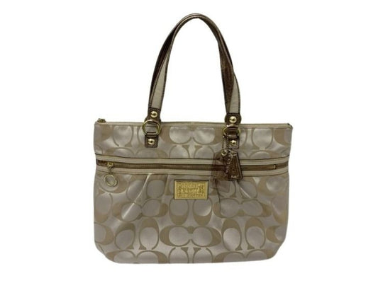 COACH コーチ トートバッグ ポピー 15316 ベベージュブラウン系 キャンバス レザー レディース ハンドバッグ 美品
