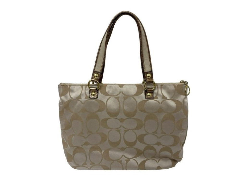 COACH コーチ トートバッグ ポピー 15316 ベベージュブラウン系 キャンバス レザー レディース ハンドバッグ 美品