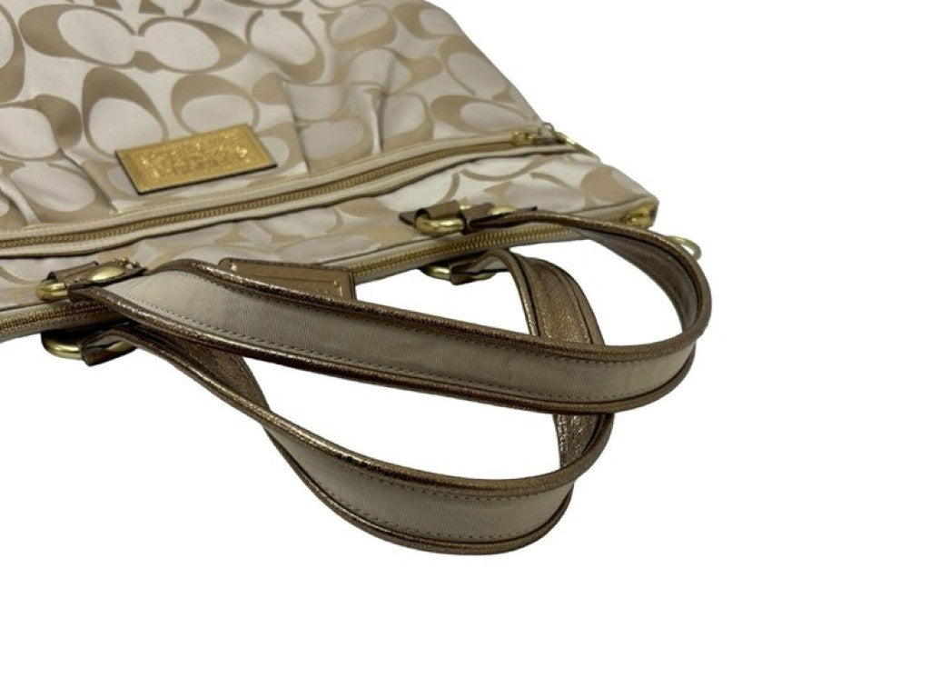 COACH コーチ トートバッグ ポピー 15316 ベベージュブラウン系 キャンバス レザー レディース ハンドバッグ 美品