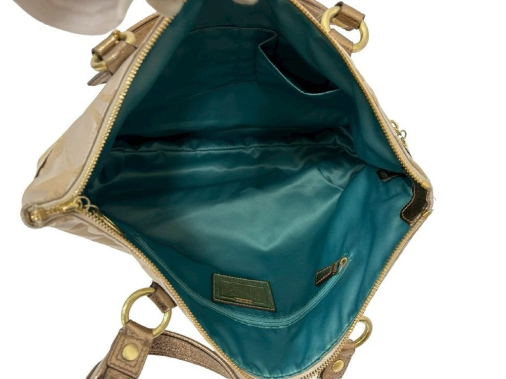 COACH コーチ トートバッグ ポピー 15316 ベベージュブラウン系 キャンバス レザー レディース ハンドバッグ 美品
