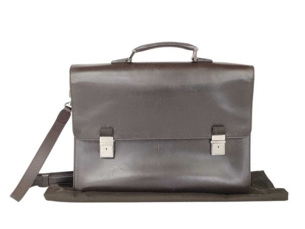 GUCCI グッチ ビジネスバッグ 282517 ブラウン系 レザー メンズ 2WAY シルバー金具