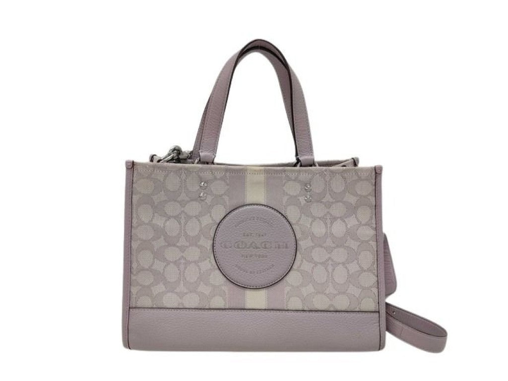 COACH コーチ ハンドバッグ シグネチャー C8448 パープル系 キャンバス レザー レディース 2WAY ショルダーバッグ シルバー金具 美品