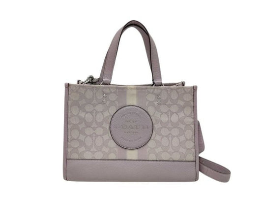 COACH コーチ ハンドバッグ シグネチャー C8448 パープル系 キャンバス レザー レディース 2WAY ショルダーバッグ シルバー金具 美品