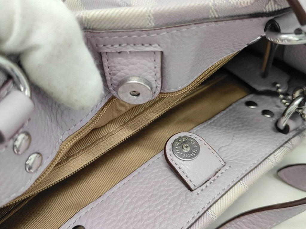 COACH コーチ ハンドバッグ シグネチャー C8448 パープル系 キャンバス レザー レディース 2WAY ショルダーバッグ シルバー金具 美品