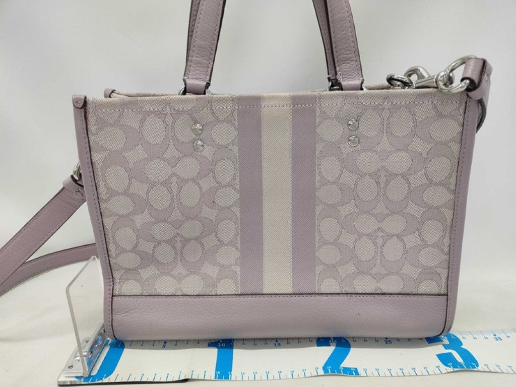 COACH コーチ ハンドバッグ シグネチャー C8448 パープル系 キャンバス レザー レディース 2WAY ショルダーバッグ シルバー金具 美品