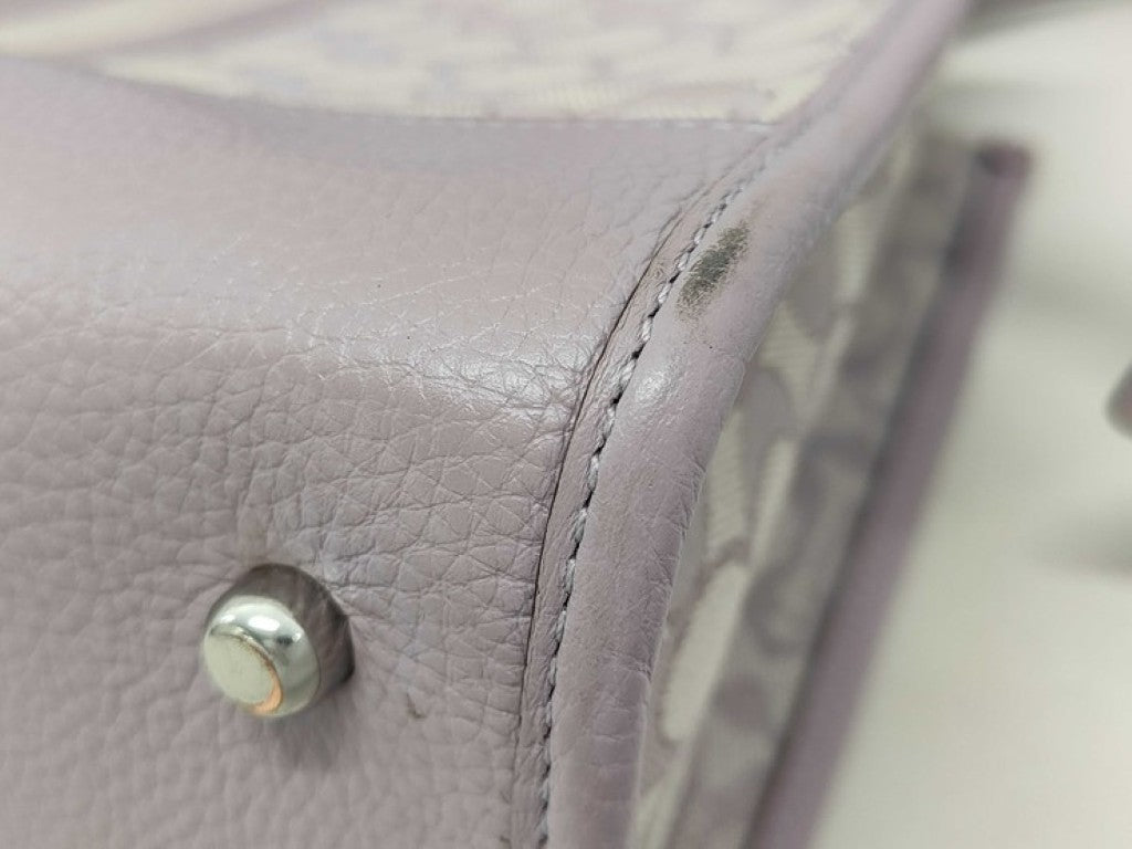 COACH コーチ ハンドバッグ シグネチャー C8448 パープル系 キャンバス レザー レディース 2WAY ショルダーバッグ シルバー金具 美品