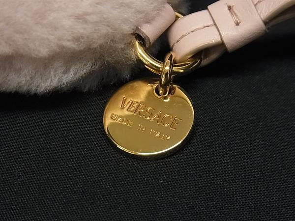VERSACE ヴェルサーチェ バッグチャーム メドゥーサ フラッフィー シアリング チャーム 1018749 ピンク系 シアリング ナッパ レザー ユニセックス ファー キーホルダー 美品