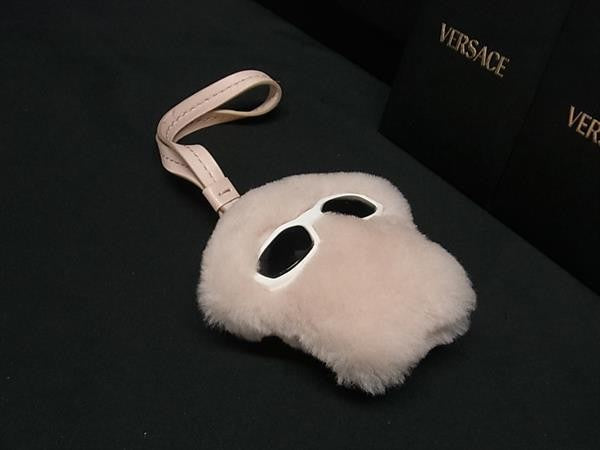 VERSACE ヴェルサーチェ バッグチャーム メドゥーサ フラッフィー シアリング チャーム 1018749 ピンク系 シアリング ナッパ レザー ユニセックス ファー キーホルダー 美品