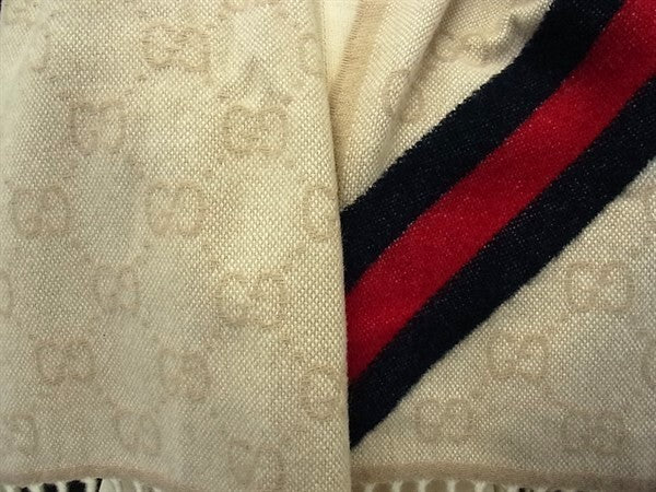 GUCCI グッチ マフラー シェリーライン 570603 アイボリー ウール100% ユニセックス GG柄 美品