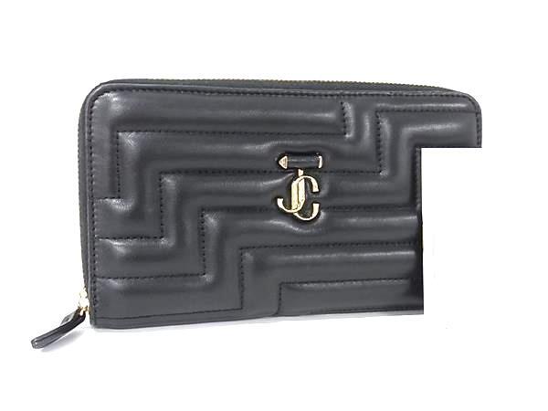 JIMMY CHOO ジミーチュウ 財布 アベニュー ブラック ナッパレザー レディース ラウンドファスナー 長財布 ゴールド金具 美品