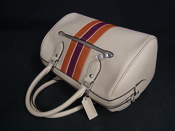 COACH コーチ ハンドバッグ ローアン サッチェル バッグ・ストライプ CAO70 アイボリー オレンジ パープル レザー レディース 2WAY シルバー金具 新古未使用展示品