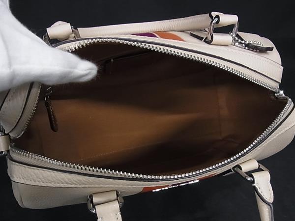 COACH コーチ ハンドバッグ ローアン サッチェル バッグ・ストライプ CAO70 アイボリー オレンジ パープル レザー レディース 2WAY シルバー金具 新古未使用展示品