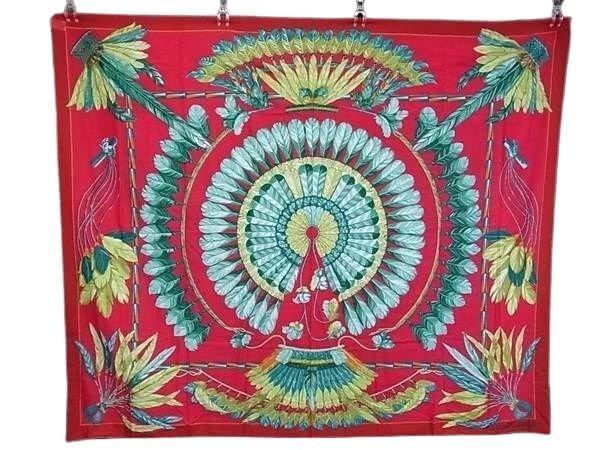 HERMES エルメス パレオ マルチカラー コットン100％ レディース 孔雀柄 超美品