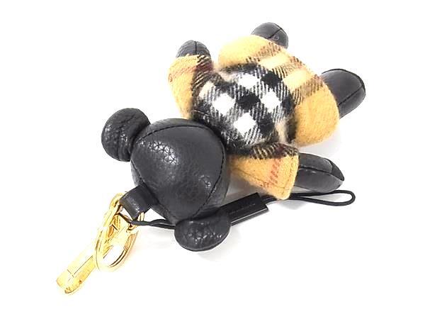 BURBERRY バーバリー キーホルダー THOMAS CHARM PONCHO ブラック ブラウン レザー ユニセックス トーマスベア テディベア ノバチェック ベア くま 美品