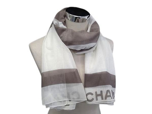 CHANEL シャネル ストール ホワイト グレー コットン100％ レディース 美品
